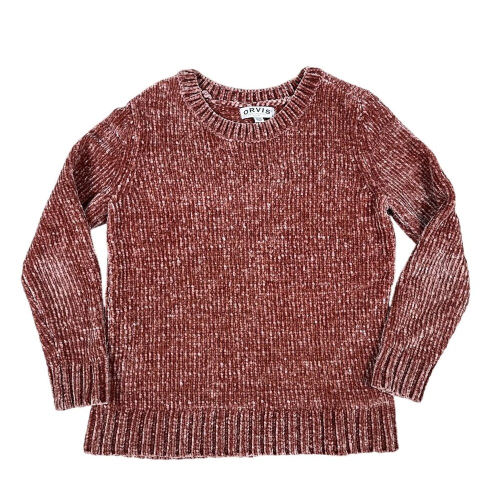 Orvis Chenille Sweater Womens Small Dusty Rose Crew Neck Long Sleeve